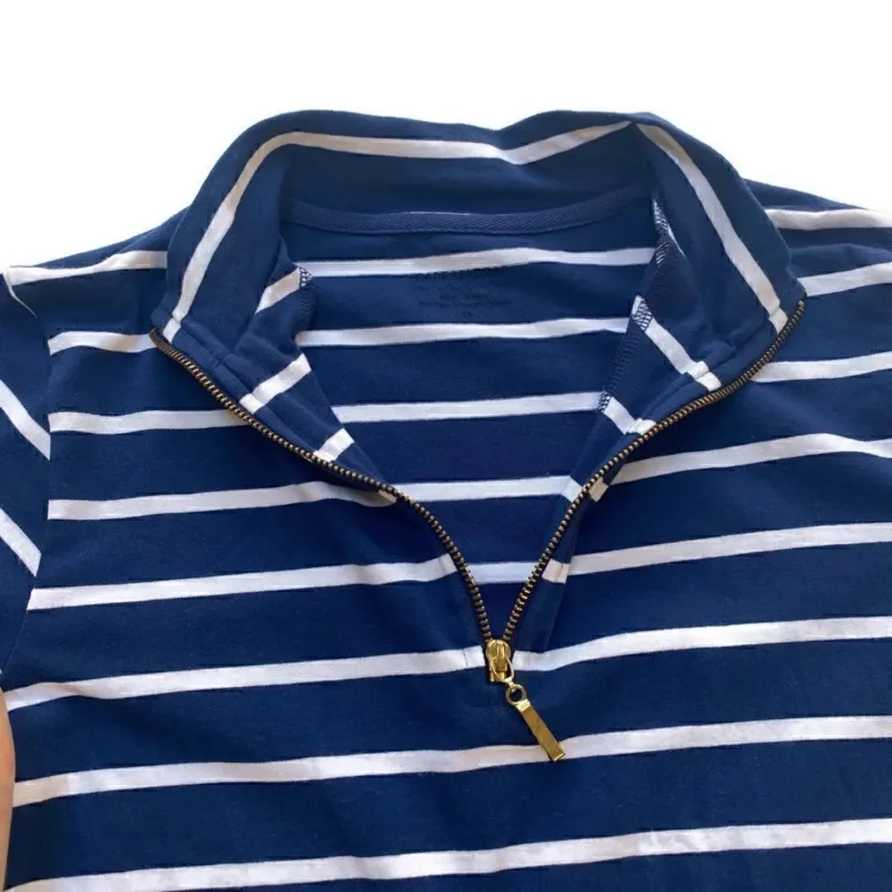 Cape Madras Anthro Quarter Zip Long Sleeve Preppy Pullover Navy White Stripes XS